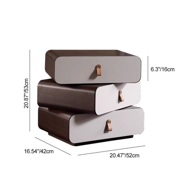 Contemporary Creative Engineered Wood & Solid Wood Stacked Rounded Nightstand 3-Drawer For Bedroom - Image 4