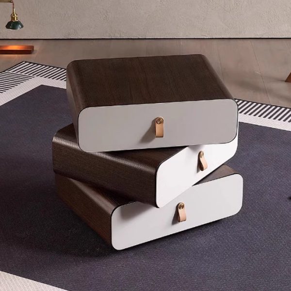 Contemporary Creative Engineered Wood & Solid Wood Stacked Rounded Nightstand 3-Drawer For Bedroom - Image 3