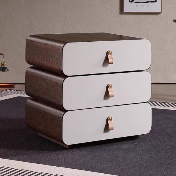 Contemporary Creative Engineered Wood & Solid Wood Stacked Rounded Nightstand 3-Drawer For Bedroom - Image 6