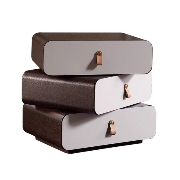 Contemporary Creative Engineered Wood & Solid Wood Stacked Rounded Nightstand 3-Drawer For Bedroom - Image 10