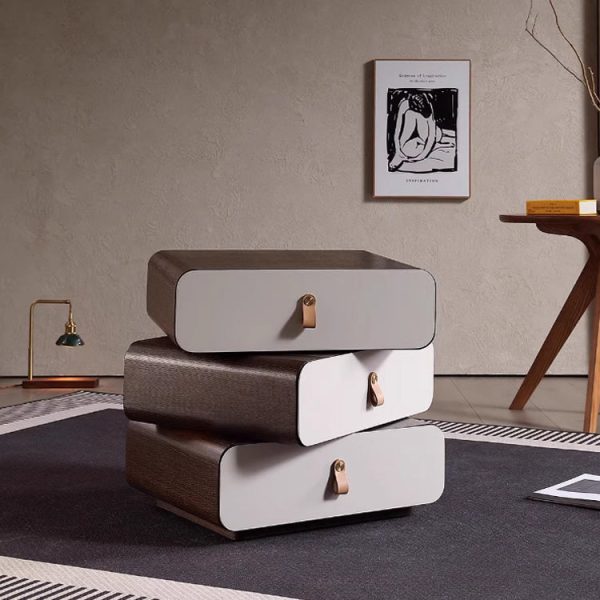 Contemporary Creative Engineered Wood & Solid Wood Stacked Rounded Nightstand 3-Drawer For Bedroom - Image 8