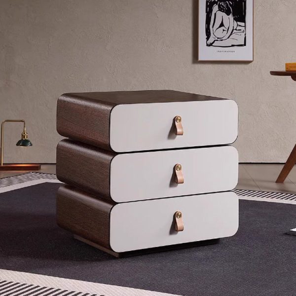 Contemporary Creative Engineered Wood & Solid Wood Stacked Rounded Nightstand 3-Drawer For Bedroom - Image 2