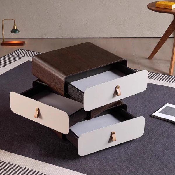 Contemporary Creative Engineered Wood & Solid Wood Stacked Rounded Nightstand 3-Drawer For Bedroom - Image 9