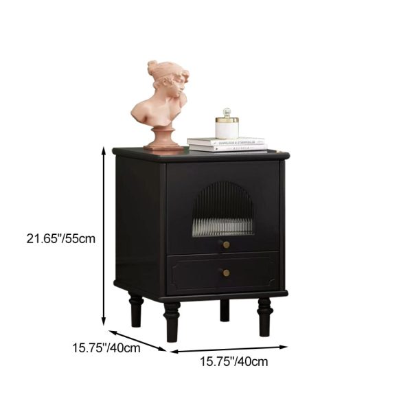 Traditional French Solid Wood Metal Glass Striped Square Nightstand 1-Drawer For Bedroom - Image 4