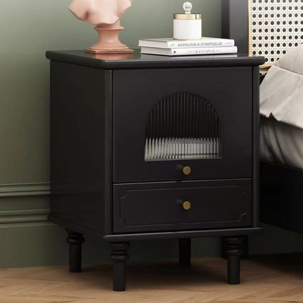 Traditional French Solid Wood Metal Glass Striped Square Nightstand 1-Drawer For Bedroom - Image 13