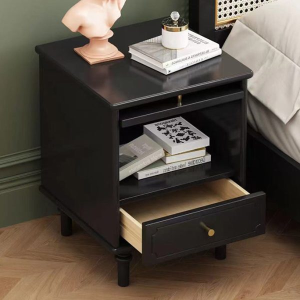 Traditional French Solid Wood Metal Glass Striped Square Nightstand 1-Drawer For Bedroom - Image 14