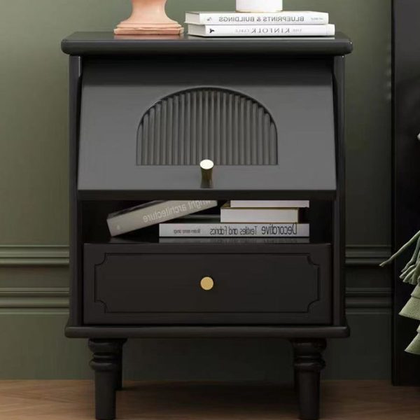 Traditional French Solid Wood Metal Glass Striped Square Nightstand 1-Drawer For Bedroom - Image 10