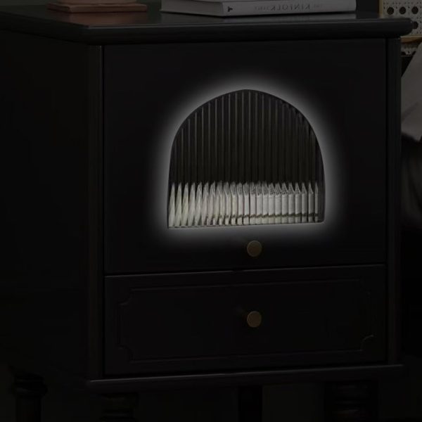 Traditional French Solid Wood Metal Glass Striped Square Nightstand 1-Drawer For Bedroom - Image 8
