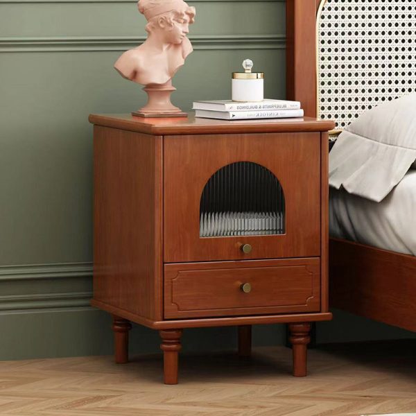 Traditional French Solid Wood Metal Glass Striped Square Nightstand 1-Drawer For Bedroom - Image 3
