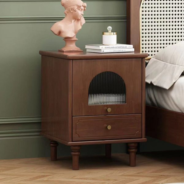 Traditional French Solid Wood Metal Glass Striped Square Nightstand 1-Drawer For Bedroom - Image 2