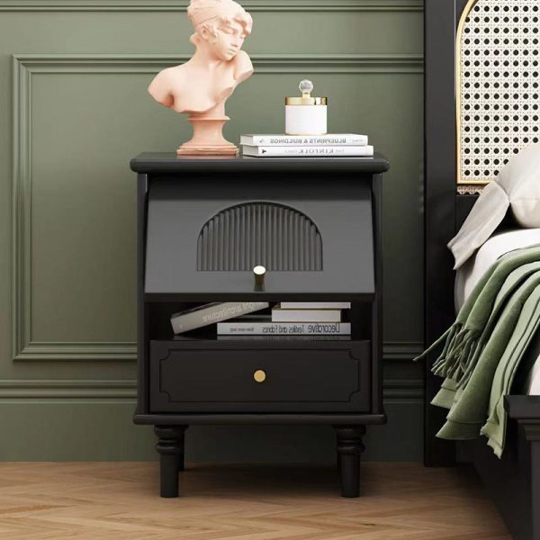 Traditional French Solid Wood Metal Glass Striped Square Nightstand 1-Drawer For Bedroom - Image 11