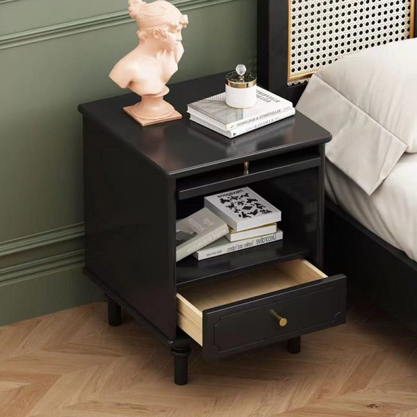 Traditional French Solid Wood Metal Glass Striped Square Nightstand 1-Drawer For Bedroom - Image 12