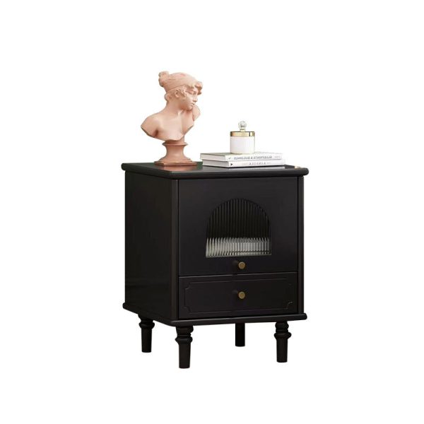 Traditional French Solid Wood Metal Glass Striped Square Nightstand 1-Drawer For Bedroom - Image 16