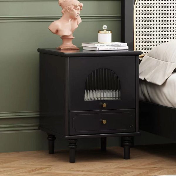 Traditional French Solid Wood Metal Glass Striped Square Nightstand 1-Drawer For Bedroom
