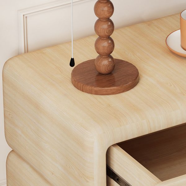 Modern Minimalist Faux Leather Solid Wood Rounded Square Nightstand 2-Drawer Bedroom Cabinet - Image 7