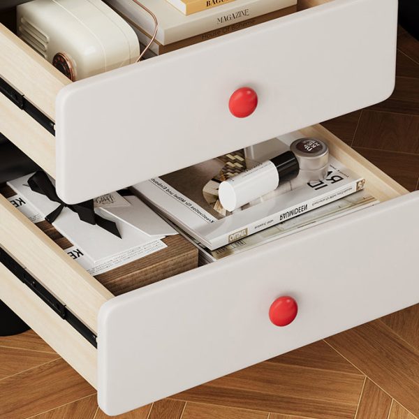 Modern Minimalist Faux Leather Solid Wood Rounded Square Nightstand 2-Drawer Bedroom Cabinet - Image 11