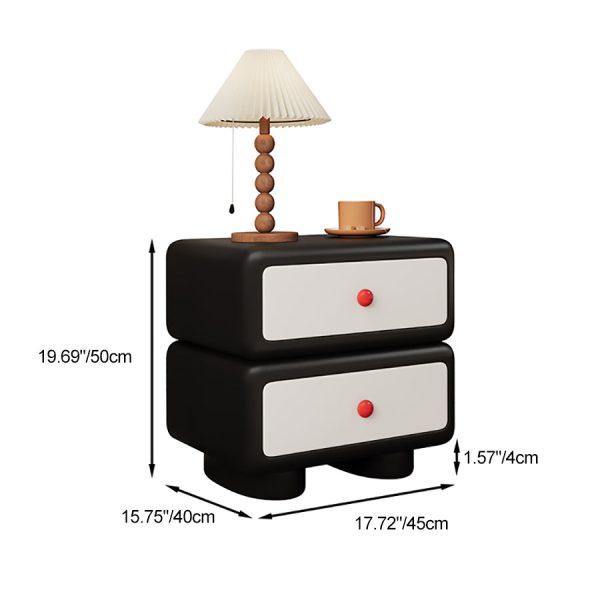 Modern Minimalist Faux Leather Solid Wood Rounded Square Nightstand 2-Drawer Bedroom Cabinet - Image 5