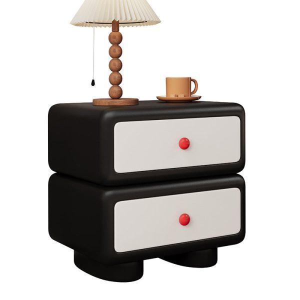 Modern Minimalist Faux Leather Solid Wood Rounded Square Nightstand 2-Drawer Bedroom Cabinet - Image 19
