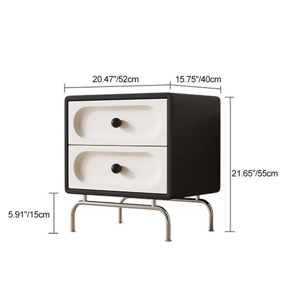 Modern Minimalist Solid Wood Stainless Steel Curved Square Nightstand 2-Drawer Bedroom Cabinet - Image 4