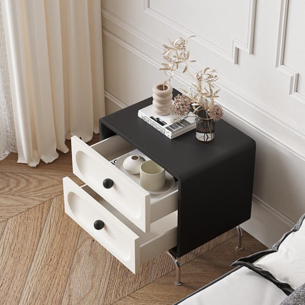 Modern Minimalist Solid Wood Stainless Steel Curved Square Nightstand 2-Drawer Bedroom Cabinet - Image 8