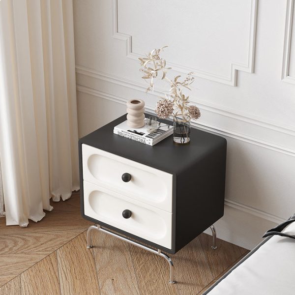 Modern Minimalist Solid Wood Stainless Steel Curved Square Nightstand 2-Drawer Bedroom Cabinet - Image 9