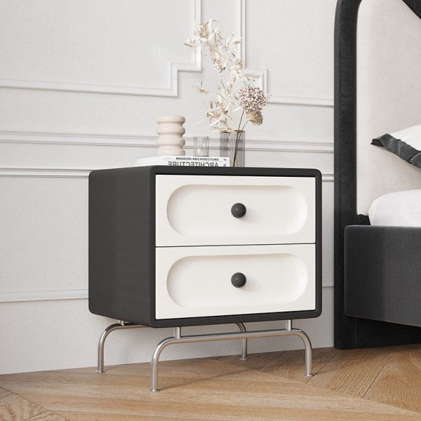 Modern Minimalist Solid Wood Stainless Steel Curved Square Nightstand 2-Drawer Bedroom Cabinet - Image 10