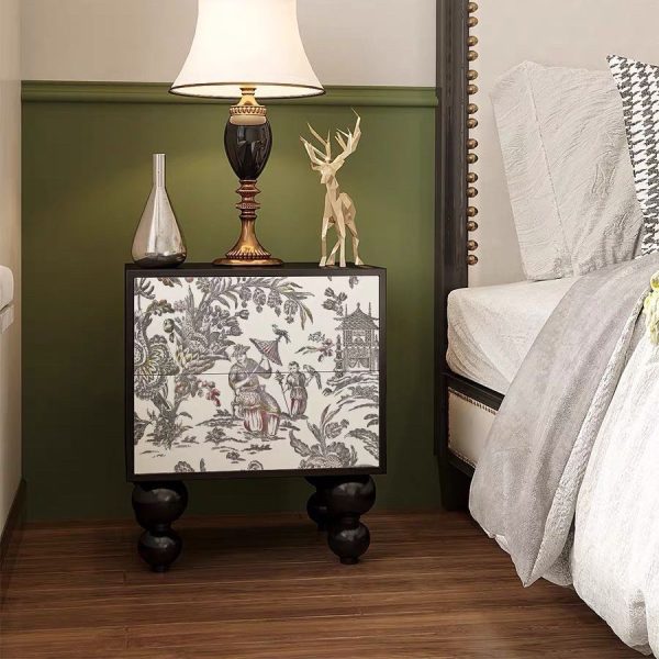 Traditional French Solid Wood Rounded Square Ball Nightstand With 2 Drawers For Bedroom - Image 2