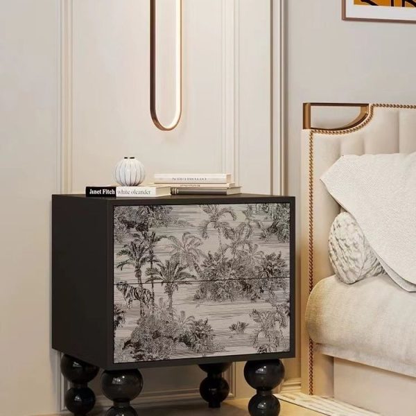 Traditional French Solid Wood Rounded Square Ball Nightstand With 2 Drawers For Bedroom - Image 6