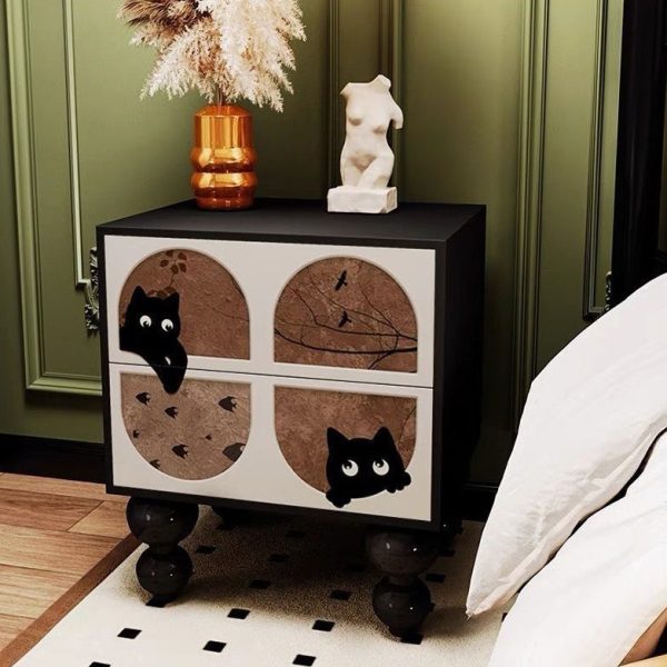 Traditional French Solid Wood Rounded Square Ball Nightstand With 2 Drawers For Bedroom - Image 9