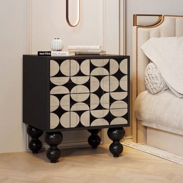 Traditional French Solid Wood Rounded Square Ball Nightstand With 2 Drawers For Bedroom - Image 10