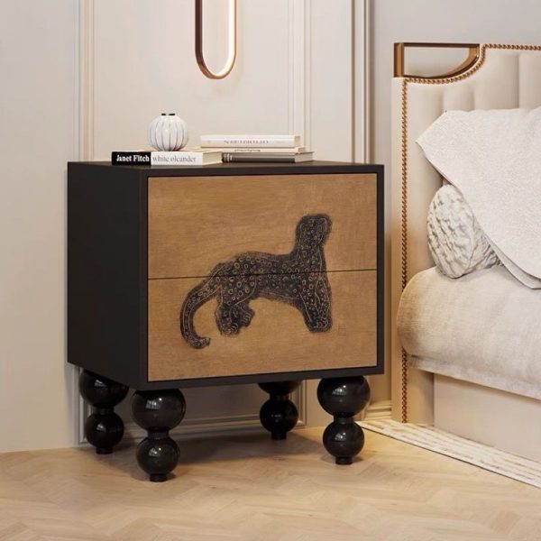 Traditional French Solid Wood Rounded Square Ball Nightstand With 2 Drawers For Bedroom - Image 13