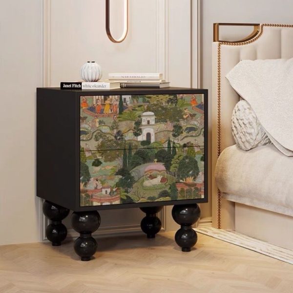 Traditional French Solid Wood Rounded Square Ball Nightstand With 2 Drawers For Bedroom - Image 16