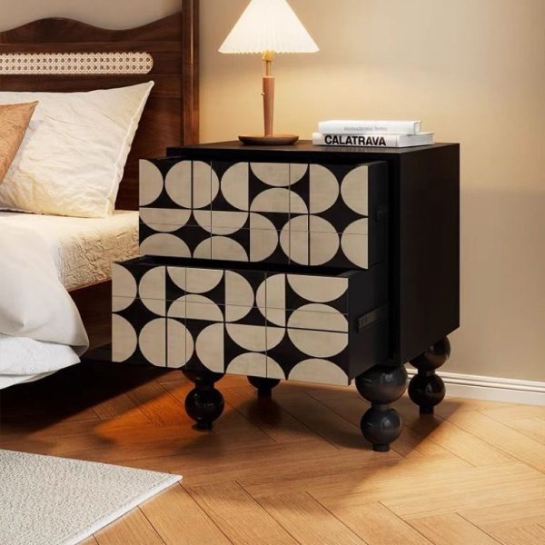 Traditional French Solid Wood Rounded Square Ball Nightstand With 2 Drawers For Bedroom - Image 18