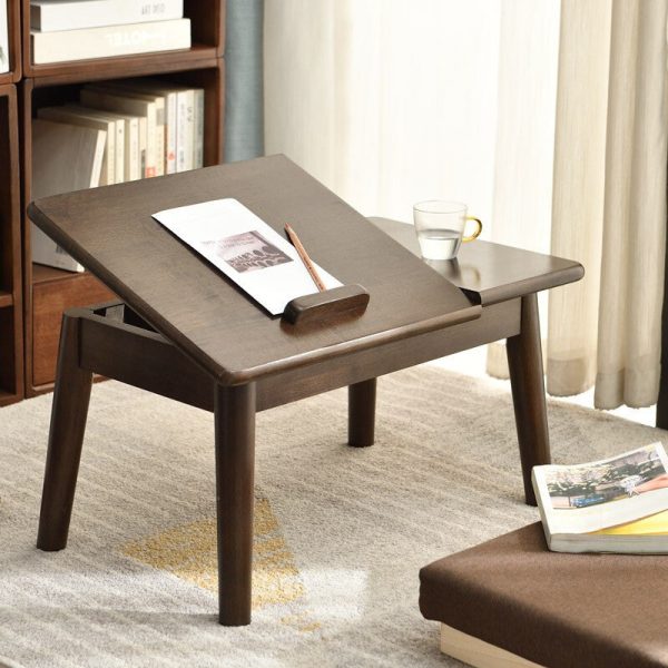 Traditional Japanese Solid Wood Rectangular End Table 1-Tier For Bedroom & Living Room - Image 3