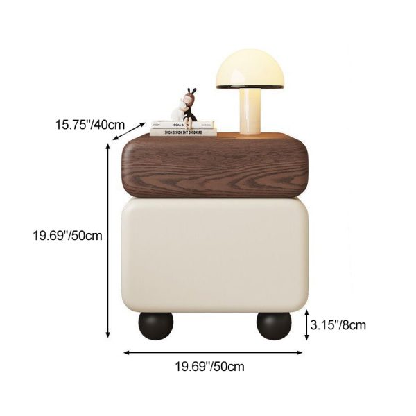 Traditional Chinese Faux Leather Solid Wood Rounded Square Nightstand 2-Drawer For Bedroom - Image 6