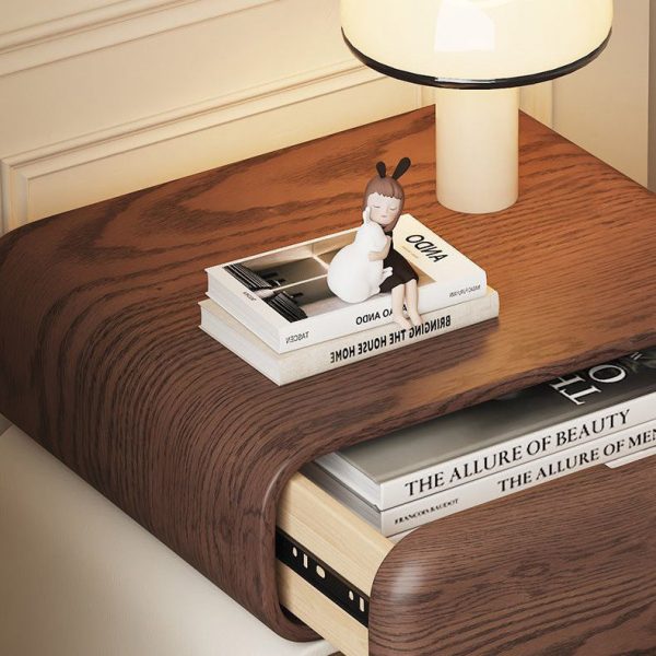 Traditional Chinese Faux Leather Solid Wood Rounded Square Nightstand 2-Drawer For Bedroom - Image 15