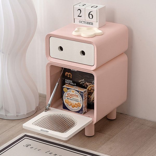 Contemporary Creative Medium-Density Fiberboard Robot-Shaped Rounded Square Nightstand With 2 Drawers For Bedroom - Image 2