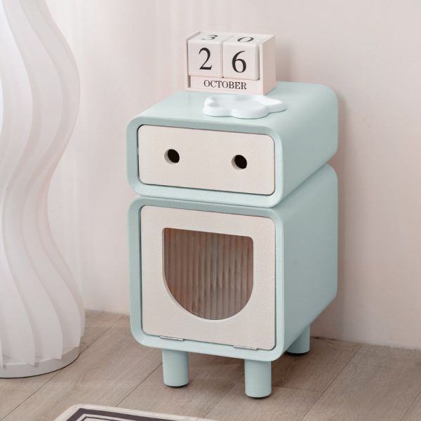 Contemporary Creative Medium-Density Fiberboard Robot-Shaped Rounded Square Nightstand With 2 Drawers For Bedroom - Image 11