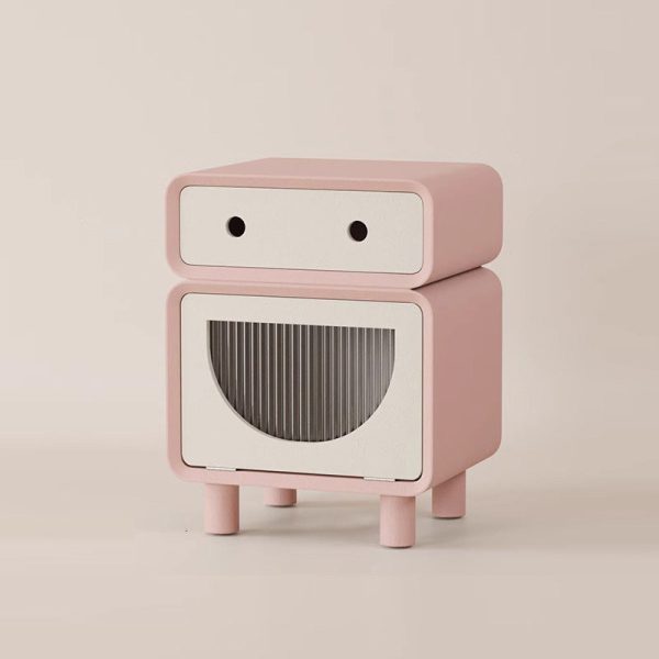 Contemporary Creative Medium-Density Fiberboard Robot-Shaped Rounded Square Nightstand With 2 Drawers For Bedroom - Image 14