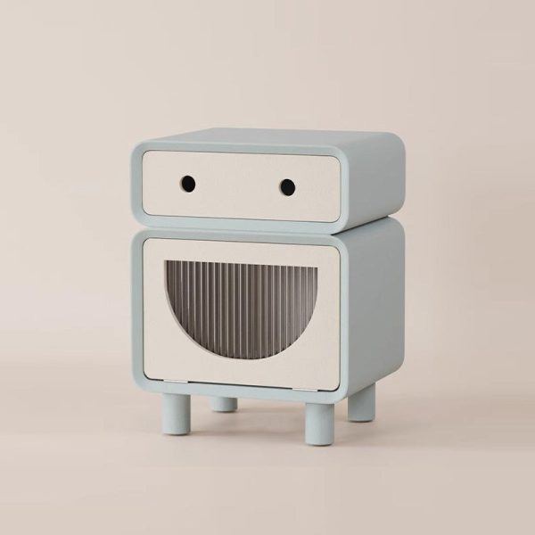 Contemporary Creative Medium-Density Fiberboard Robot-Shaped Rounded Square Nightstand With 2 Drawers For Bedroom - Image 20