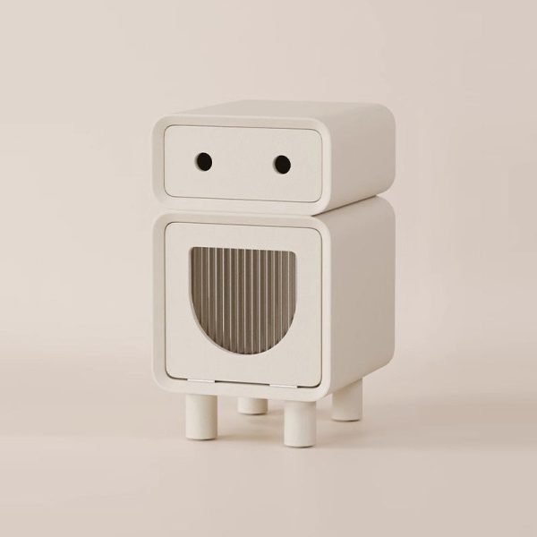 Contemporary Creative Medium-Density Fiberboard Robot-Shaped Rounded Square Nightstand With 2 Drawers For Bedroom - Image 18