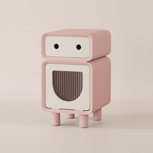 Contemporary Creative Medium-Density Fiberboard Robot-Shaped Rounded Square Nightstand With 2 Drawers For Bedroom - Image 15