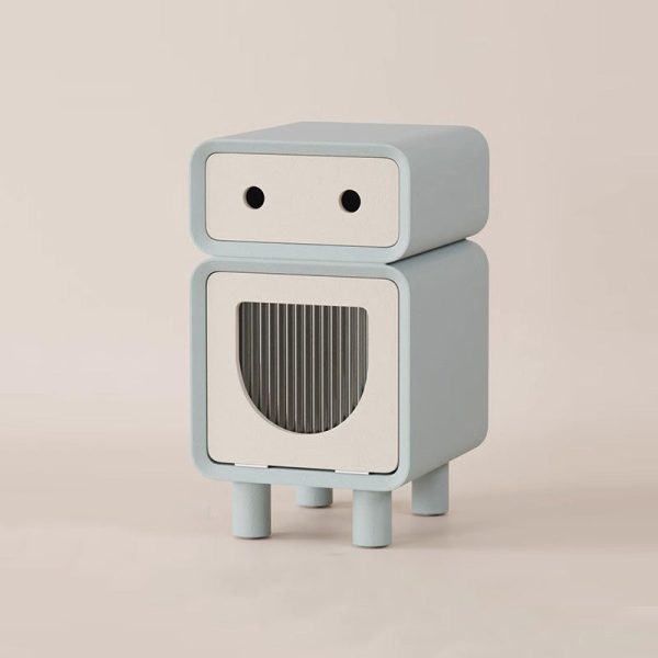 Contemporary Creative Medium-Density Fiberboard Robot-Shaped Rounded Square Nightstand With 2 Drawers For Bedroom - Image 17