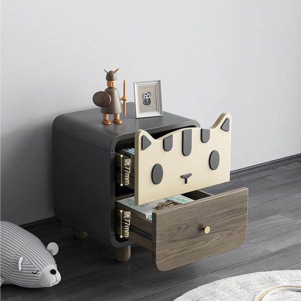 Modern Art Deco Wood Panel Solid Wood Metal Cat-Shaped Cylindrical Nightstand With 2 Drawers For Bedroom - Image 2