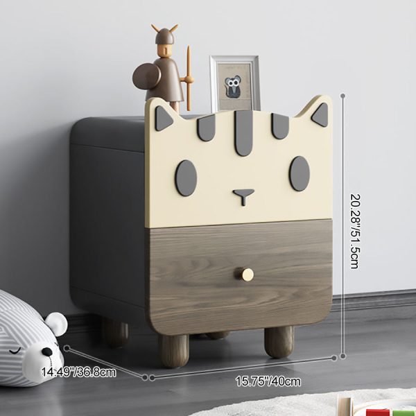 Modern Art Deco Wood Panel Solid Wood Metal Cat-Shaped Cylindrical Nightstand With 2 Drawers For Bedroom - Image 4