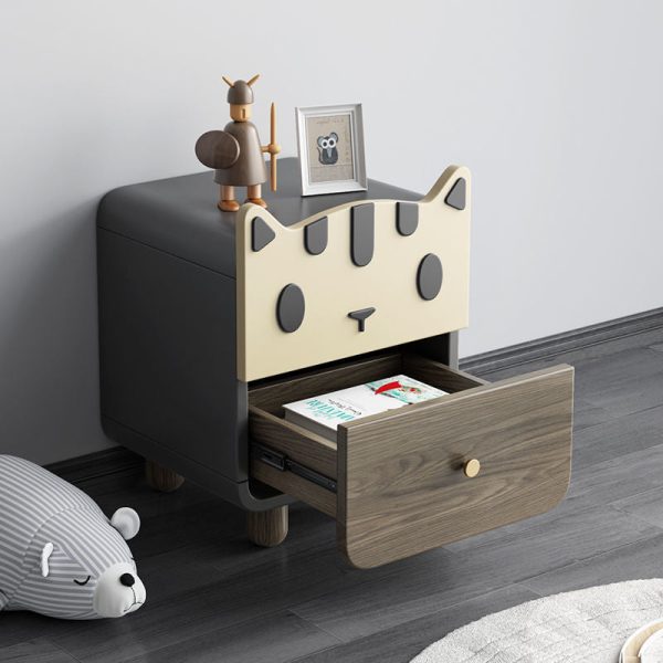 Modern Art Deco Wood Panel Solid Wood Metal Cat-Shaped Cylindrical Nightstand With 2 Drawers For Bedroom - Image 11