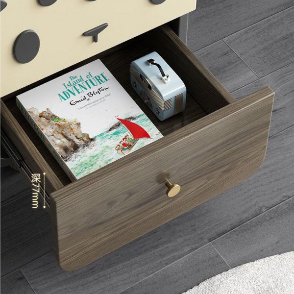Modern Art Deco Wood Panel Solid Wood Metal Cat-Shaped Cylindrical Nightstand With 2 Drawers For Bedroom - Image 7