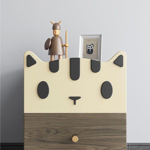 Modern Art Deco Wood Panel Solid Wood Metal Cat-Shaped Cylindrical Nightstand With 2 Drawers For Bedroom - Image 5