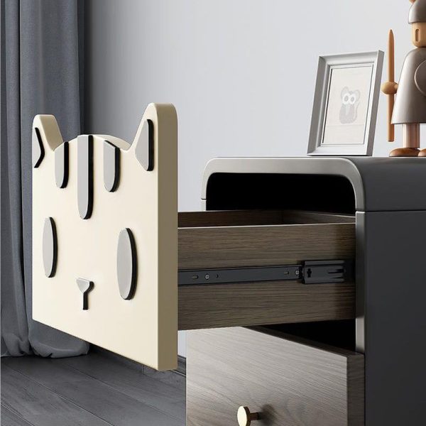 Modern Art Deco Wood Panel Solid Wood Metal Cat-Shaped Cylindrical Nightstand With 2 Drawers For Bedroom - Image 13