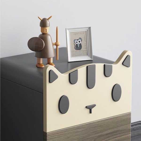 Modern Art Deco Wood Panel Solid Wood Metal Cat-Shaped Cylindrical Nightstand With 2 Drawers For Bedroom - Image 8